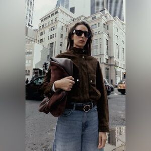 Zara Suede Leather Jacket Pocket Bomber